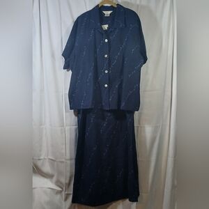 Vintage Outfit JPR Womens 2X Linen 2 Pc Set Maxi Dress Jacket Navy Blue Floral
